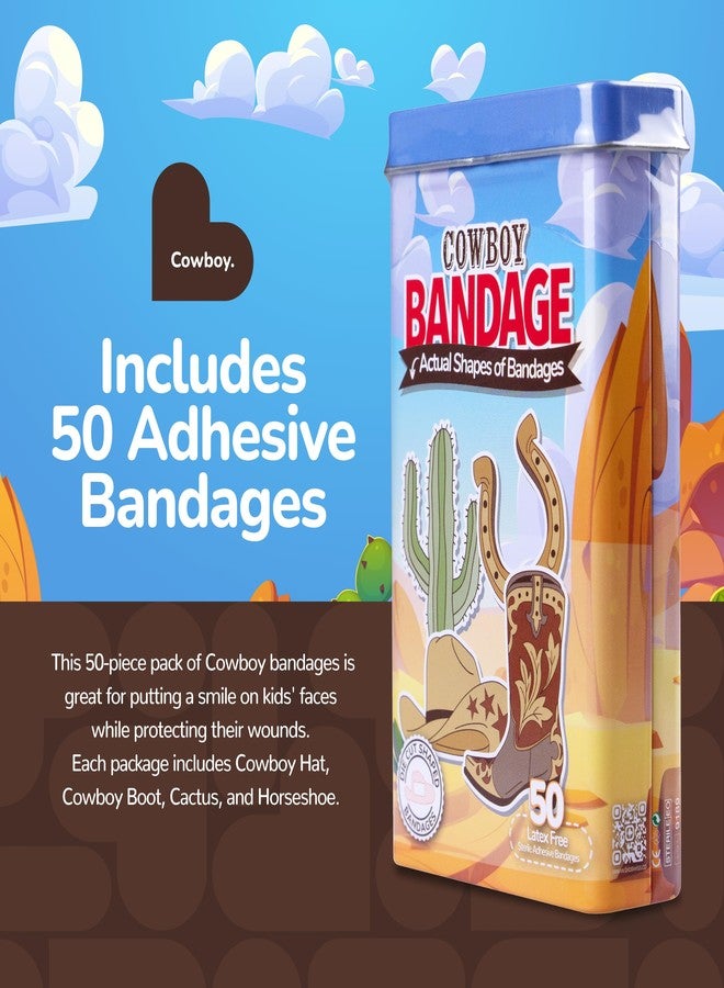 BioSwiss Bandages, Cowboy Shaped Self Adhesive Bandage Set, Latex Free, Sterile Wound Care, 50 Count - Image 2